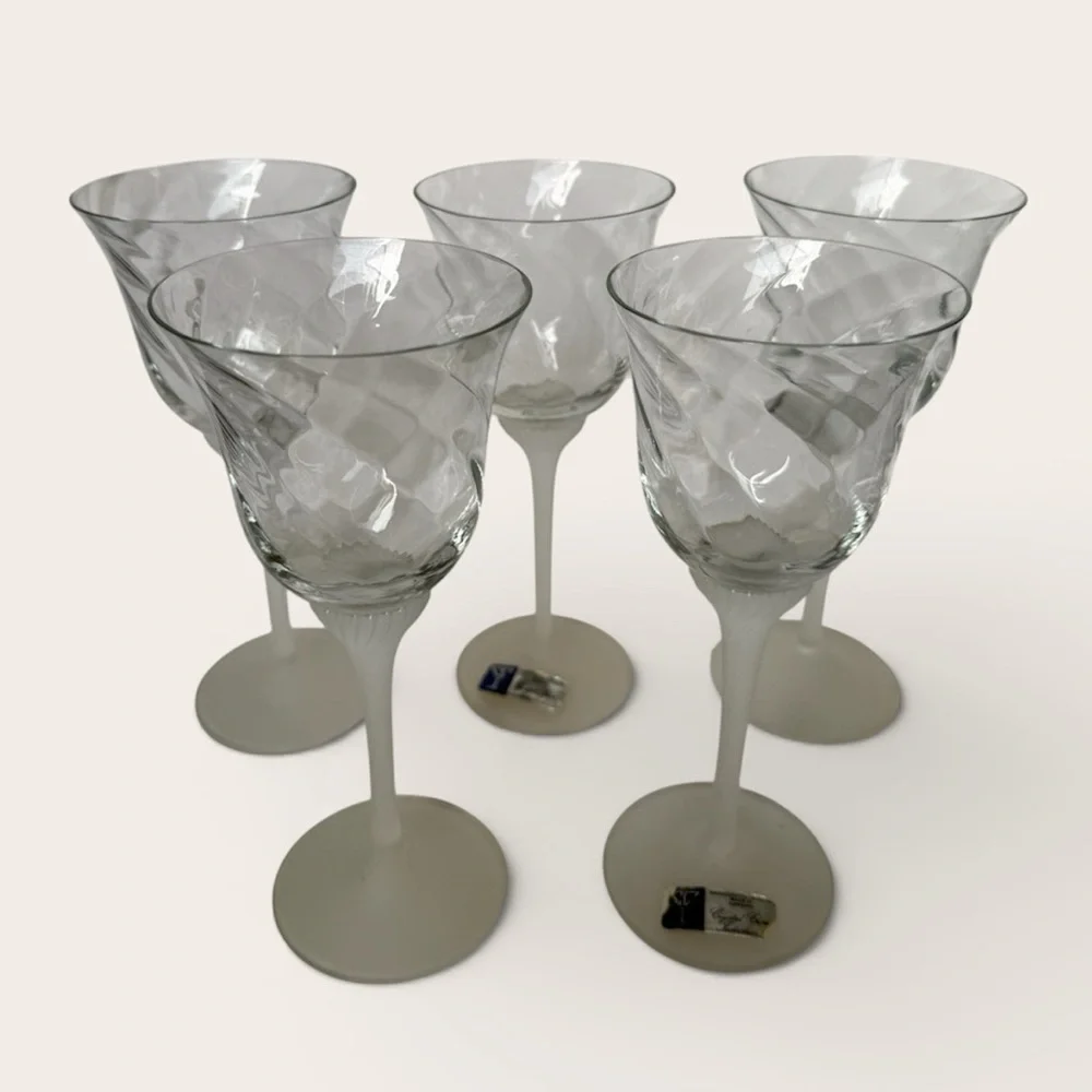 Crystal Clear Industries Valerie Frosted Optical Flared Wine Glasses Set of 5